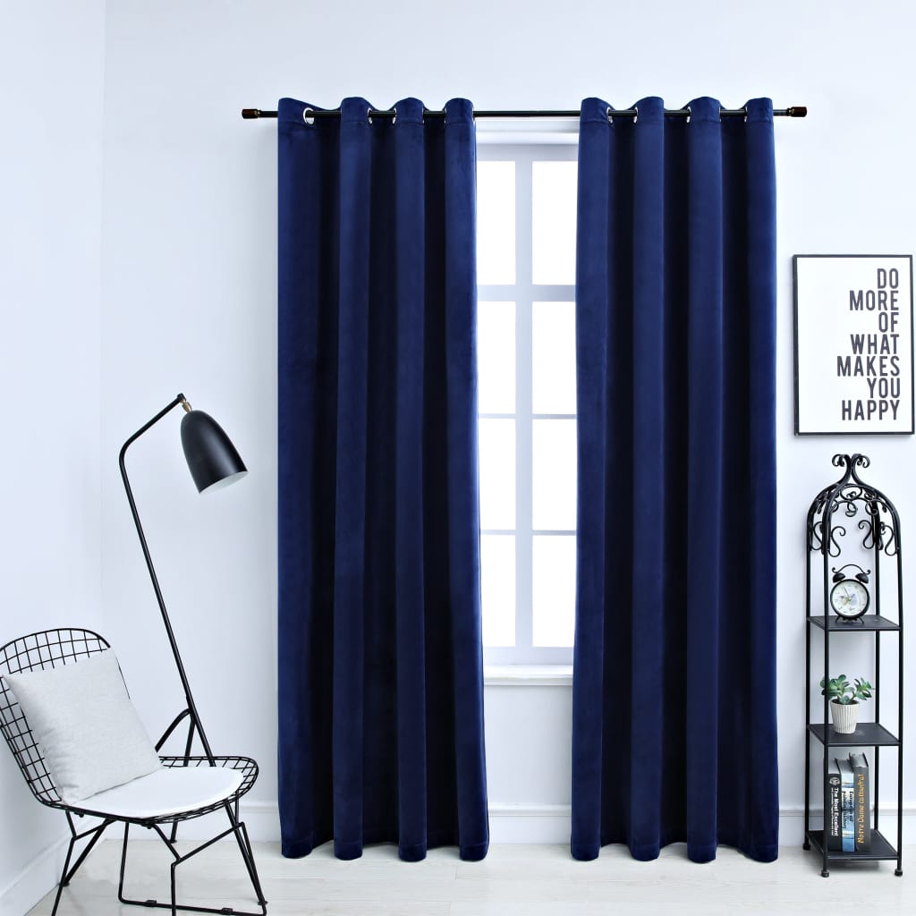 vidaXL Rideaux occultants et anneaux 2pcs Velours Bleu foncé 140x175cm