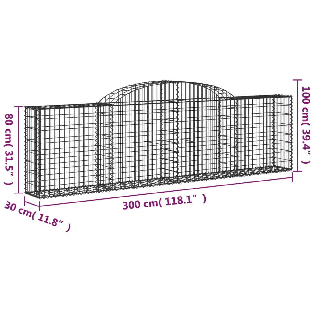 vidaXL Paniers à gabions arqués 4 pcs 300x30x80/100 cm fer galvanisé