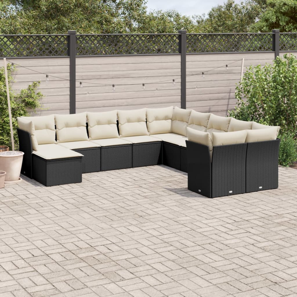 vidaXL Salon de jardin 11 pcs avec coussins noir résine tressée