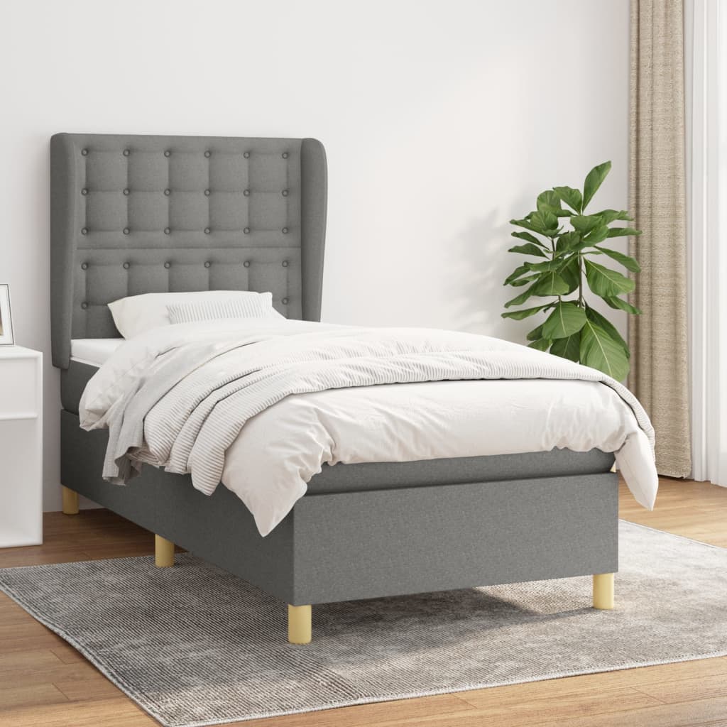 vidaXL Sommier à lattes de lit avec matelas Gris foncé 80x200 cm Tissu