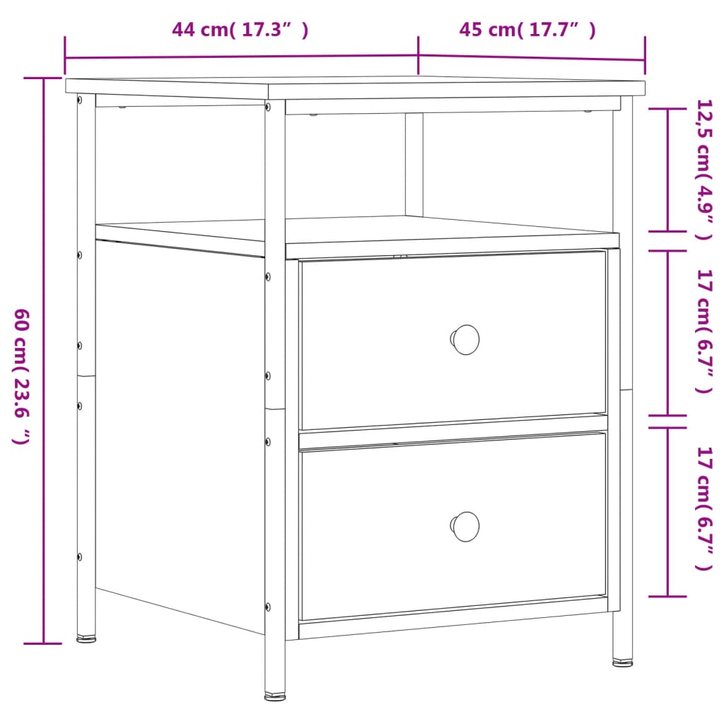 vidaXL Tables de chevet 2 pcs chêne fumé 44x45x60 cm bois ingénierie