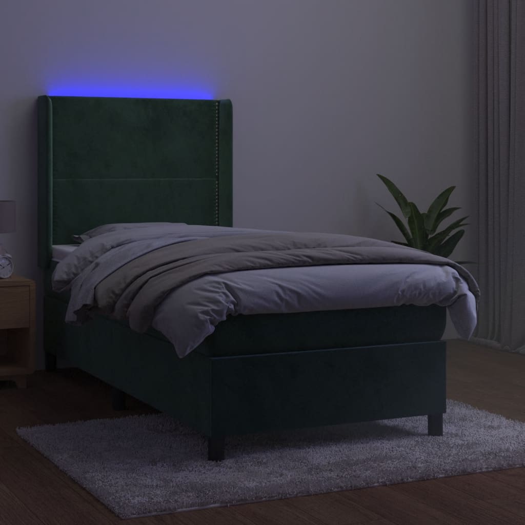 vidaXL Sommier à lattes de lit matelas et LED Vert foncé 100x200 cm