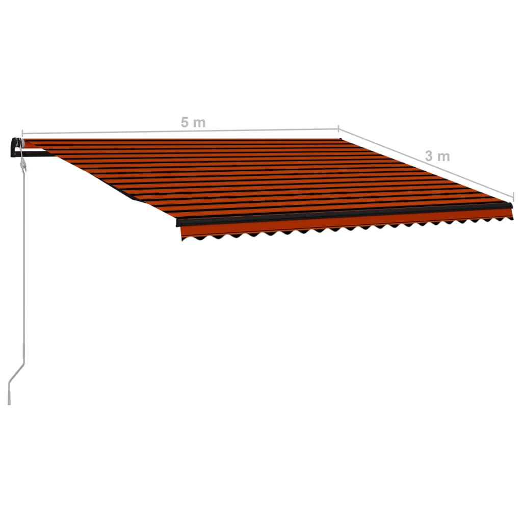 vidaXL Auvent rétractable capteur de vent LED 500x300 cm Orange marron