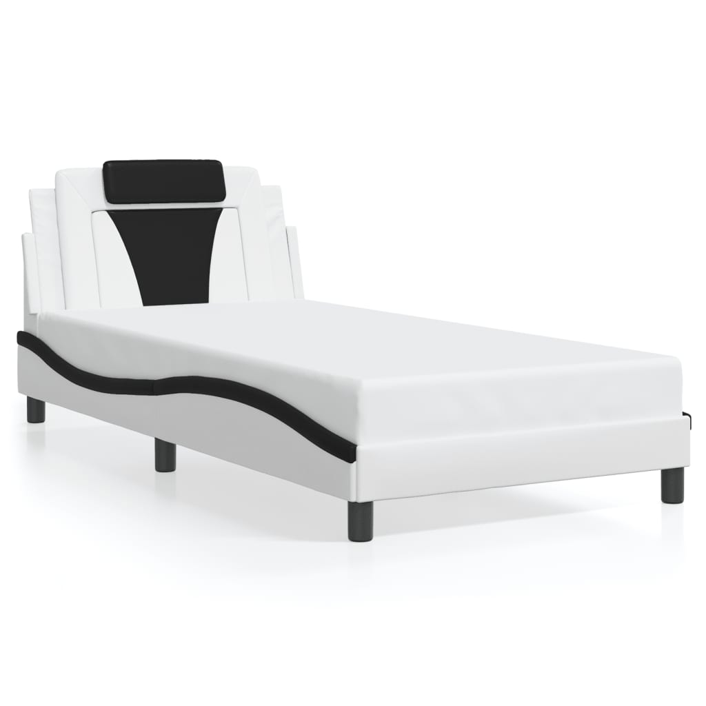 vidaXL Cadre de lit et tête de lit blanc et noir 100x200 cm similicuir