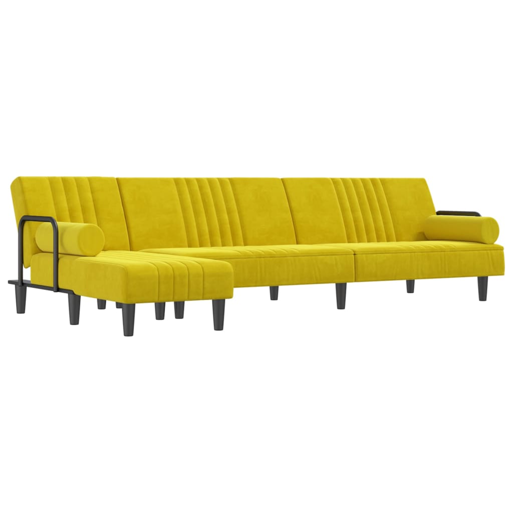 vidaXL Canapé-lit en forme de L jaune 260x140x70 cm velours