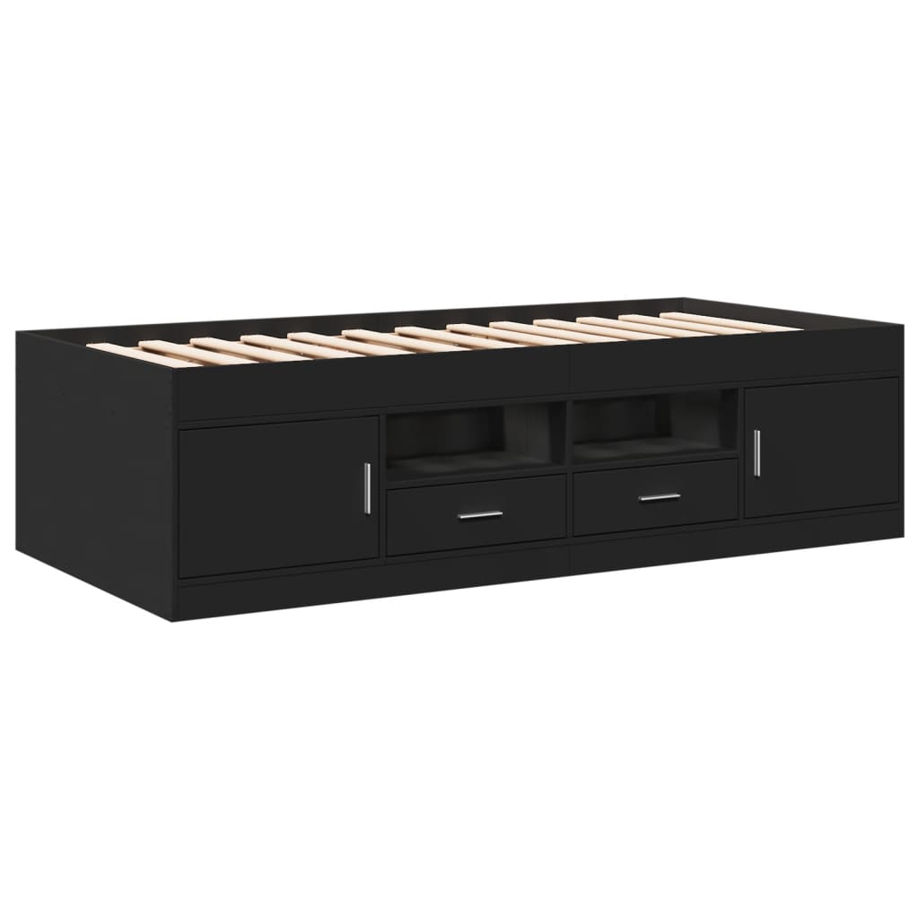 vidaXL Lit de jour avec tiroirs noir 90x200 cm bois d'ingénierie