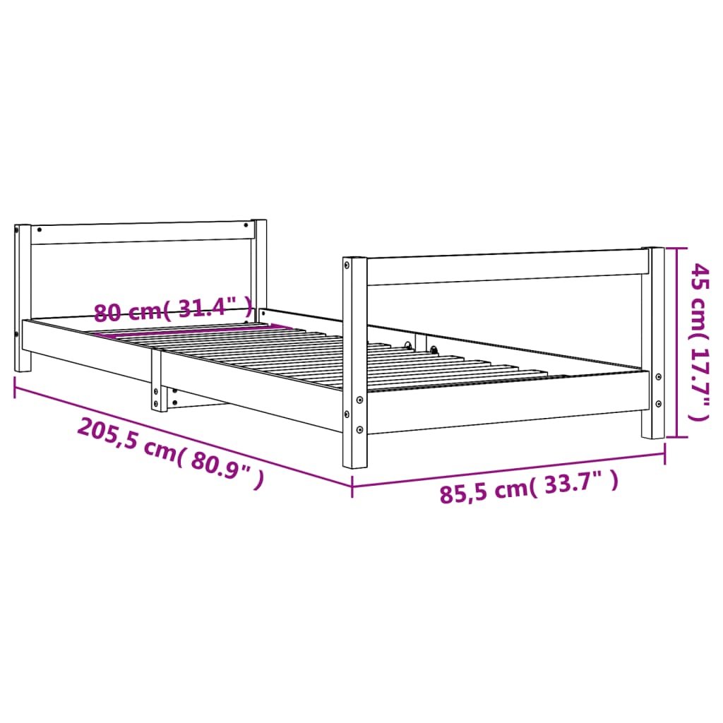 vidaXL Cadre de lit pour enfants blanc 80x200 cm bois de pin massif