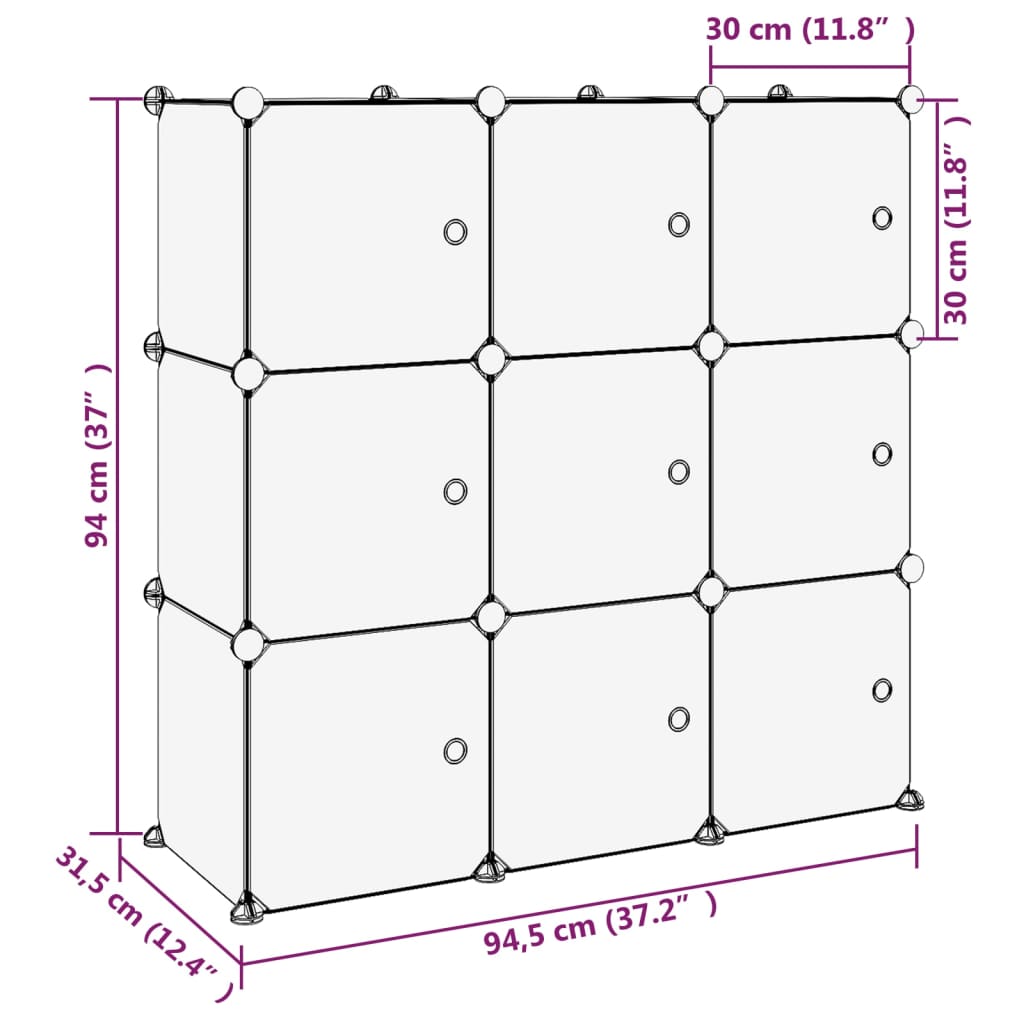 vidaXL Cubes de rangement 9 pcs avec portes Transparent PP