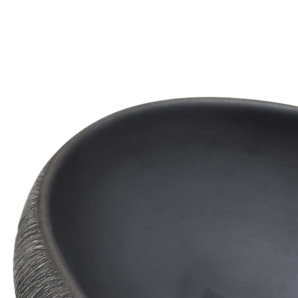 vidaXL Vasque à poser noir et gris ovale 59x40x15 cm céramique