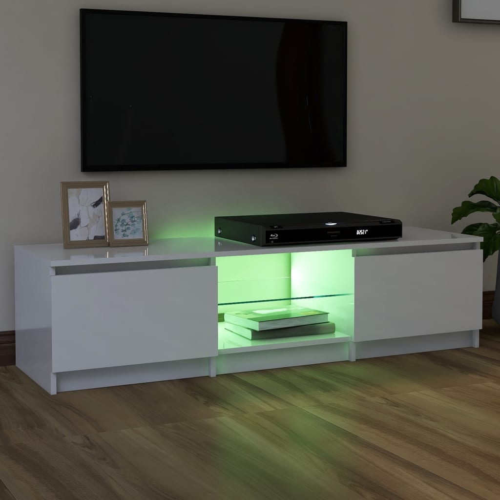 vidaXL Meuble TV avec lumières LED blanc brillant 140x40x35,5 cm