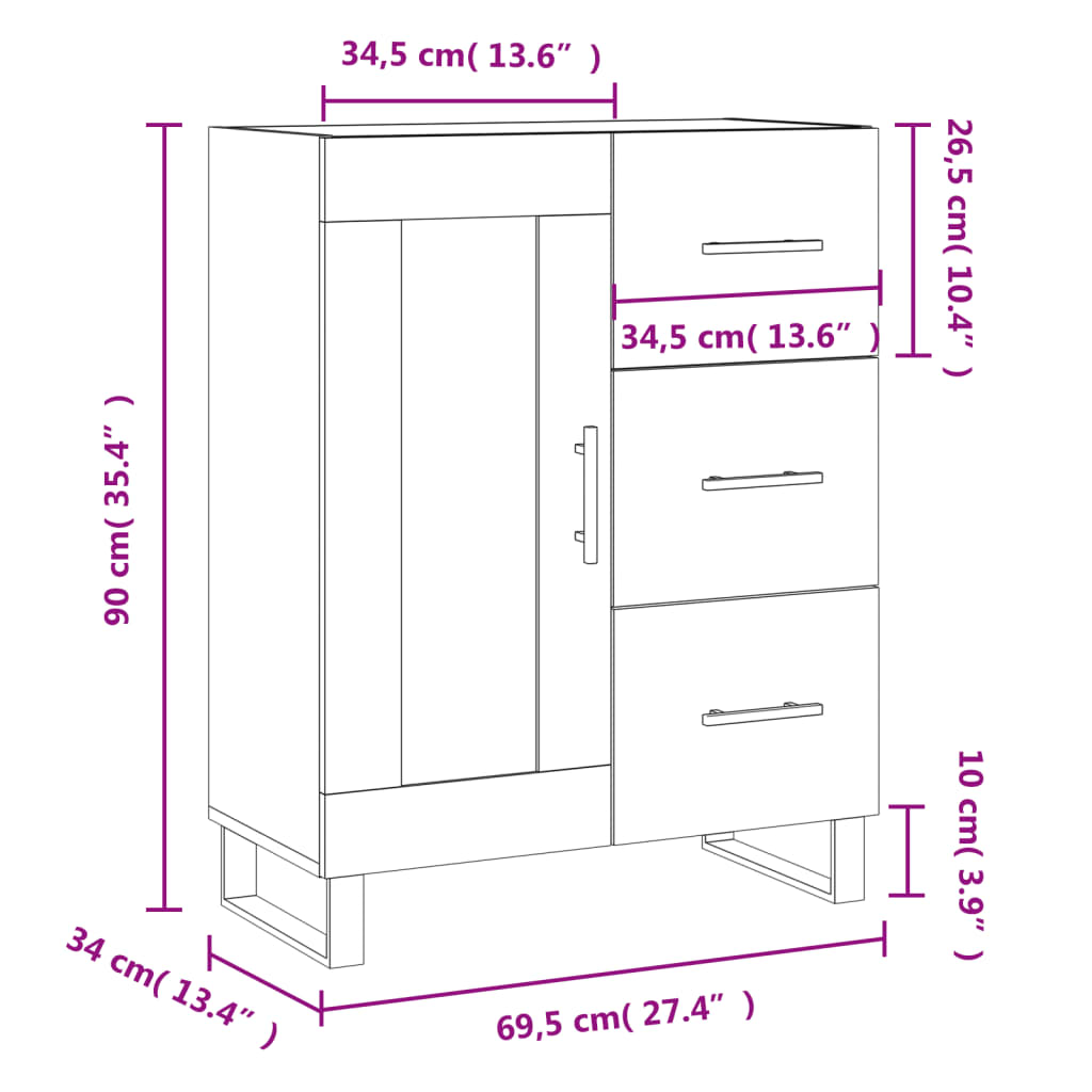 vidaXL Buffet sonoma gris 69,5x34x90 cm bois d'ingénierie