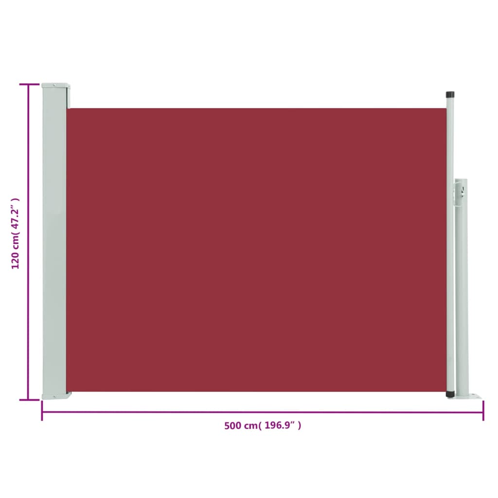 vidaXL Auvent latéral rétractable de patio 117x500 cm Rouge