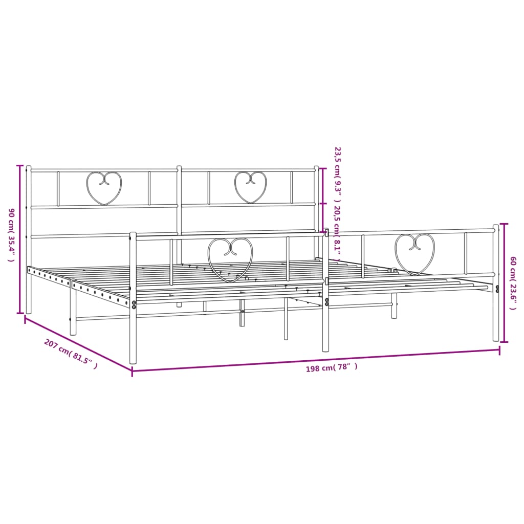 vidaXL Cadre de lit métal sans matelas et pied de lit blanc 193x203 cm