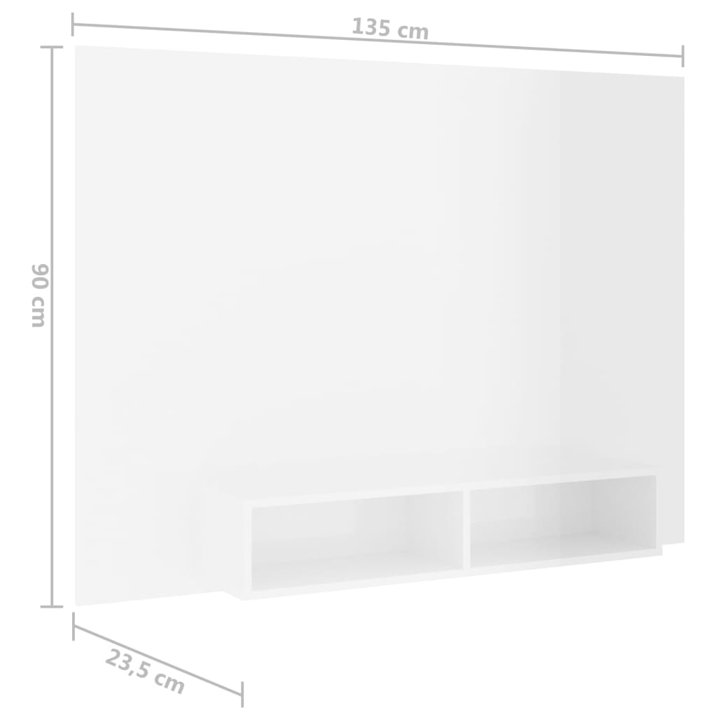 vidaXL Meuble TV mural Blanc brillant 135x23,5x90 cm Aggloméré