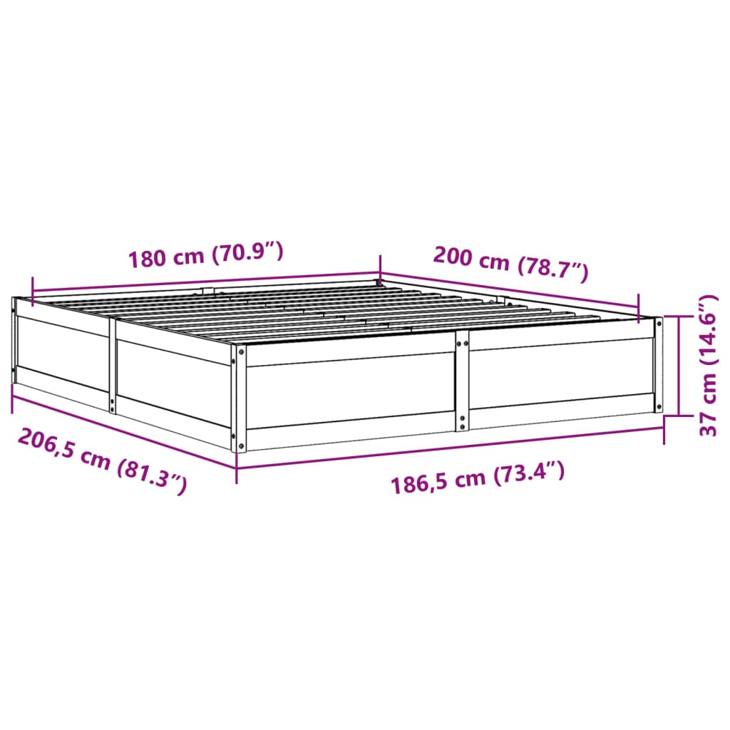 vidaXL Cadre de lit sans matelas blanc 180x200 cm bois massif de pin