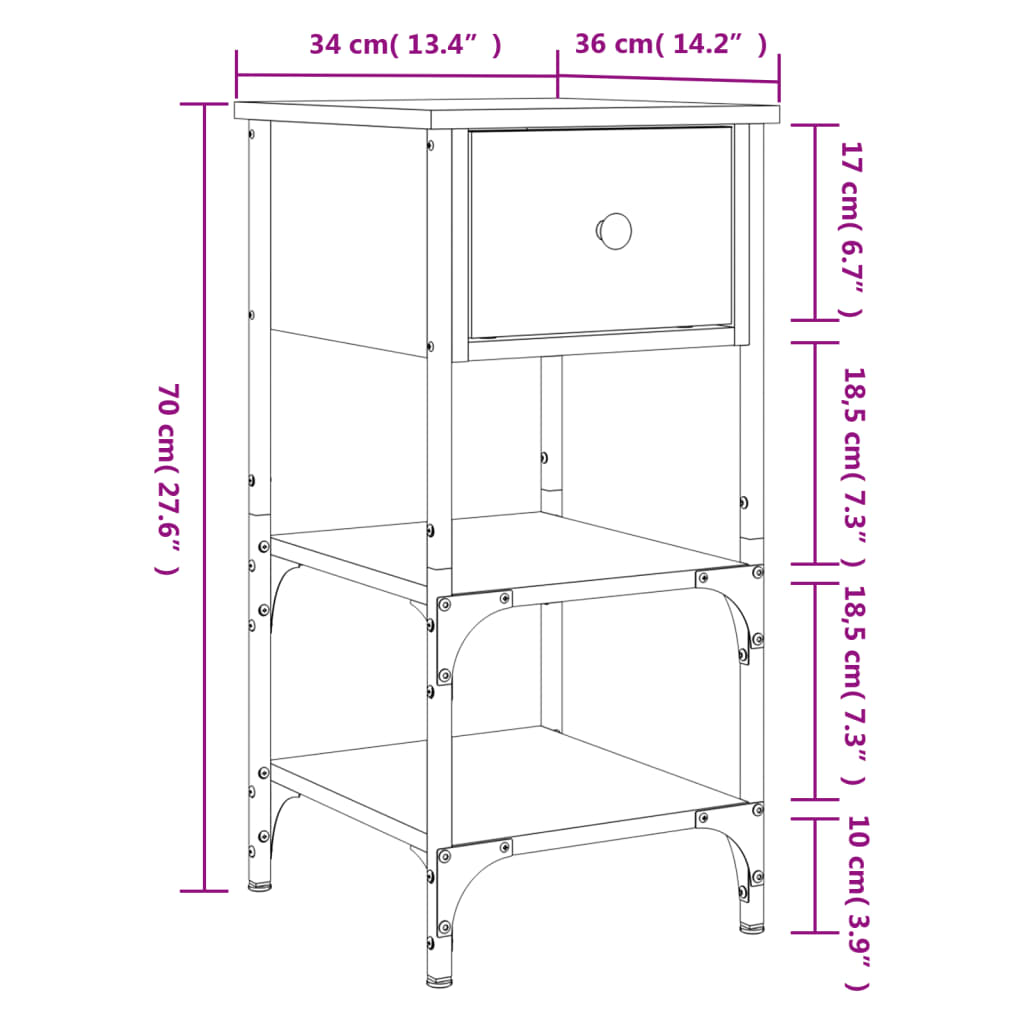 vidaXL Table de chevet chêne marron 34x36x70 cm bois d'ingénierie
