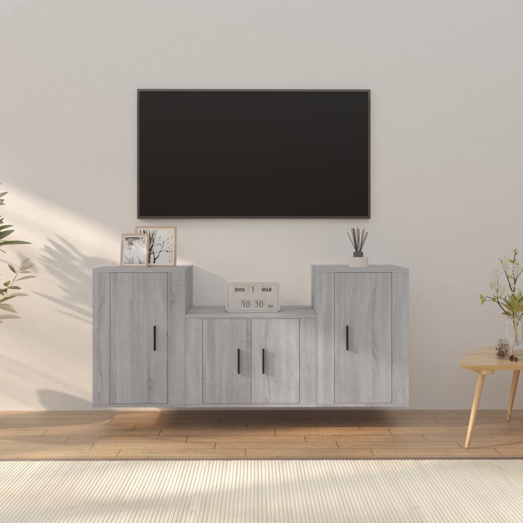 vidaXL Ensemble de meubles TV 3 pcs Sonoma gris Bois d'ingénierie