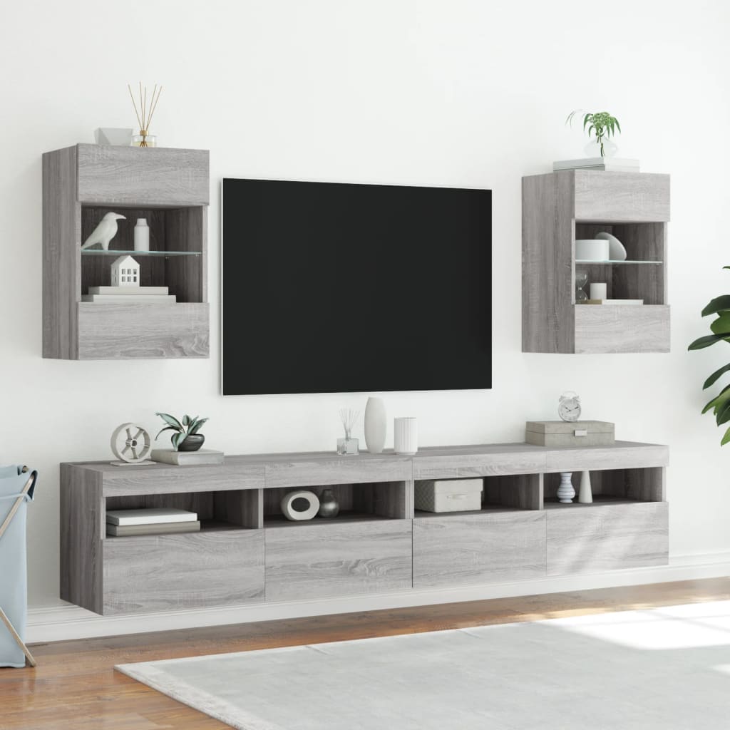 vidaXL Meubles TV muraux et lumières LED 2pcs sonoma gris 40x30x60,5cm