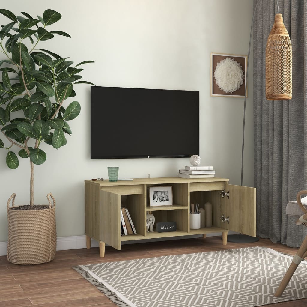 vidaXL Meuble TV avec pieds en bois massif Chêne sonoma 103,5x35x50 cm
