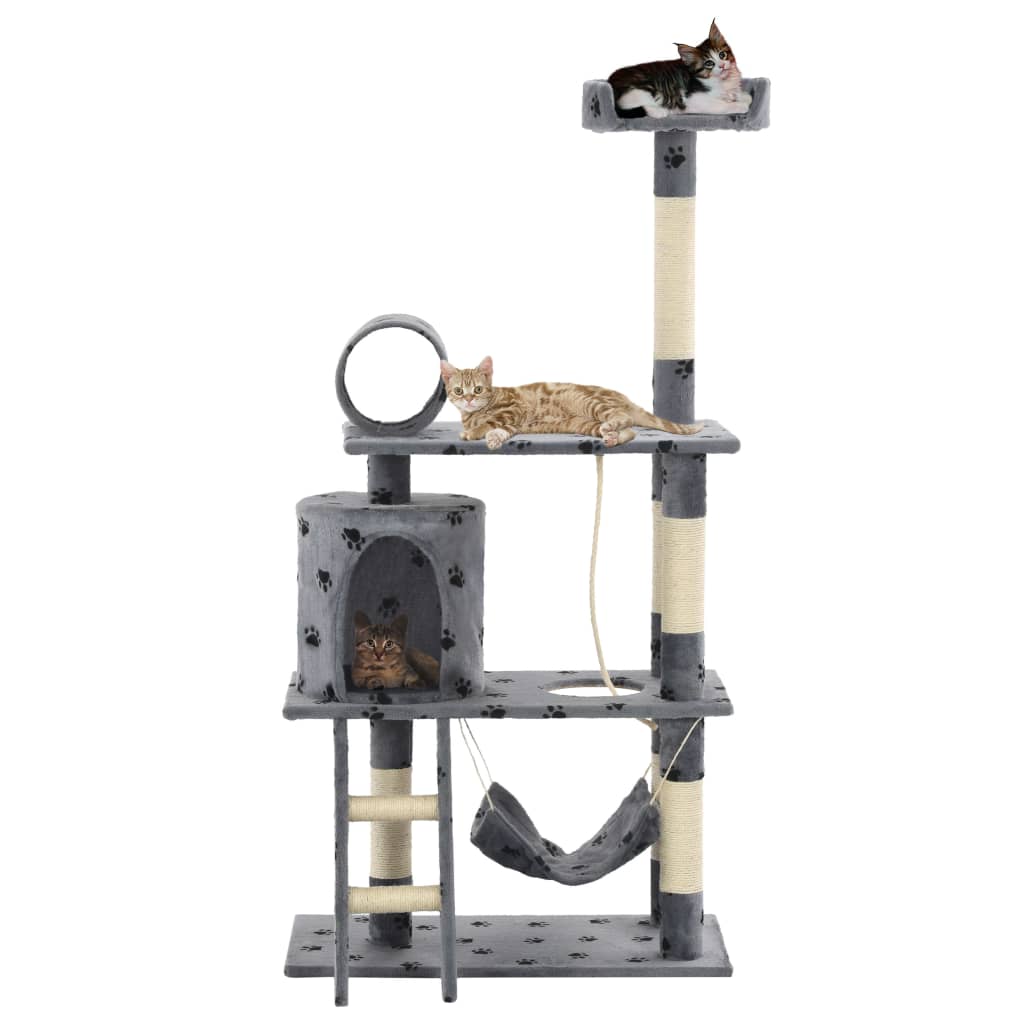 vidaXL Arbre à chat avec griffoir en sisal 140 cm Gris Motif de pattes