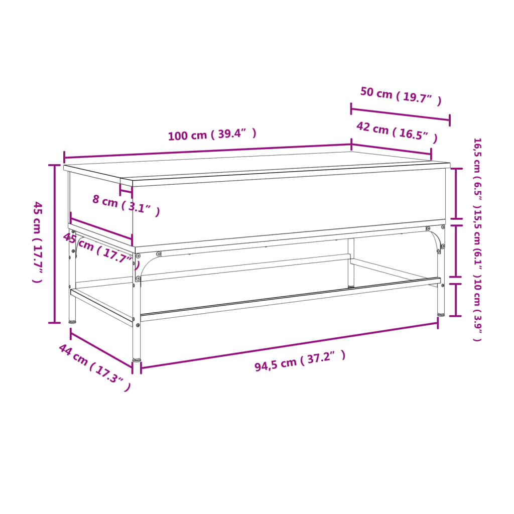 vidaXL Table basse chêne marron 100x50x45cm bois d'ingénierie et métal