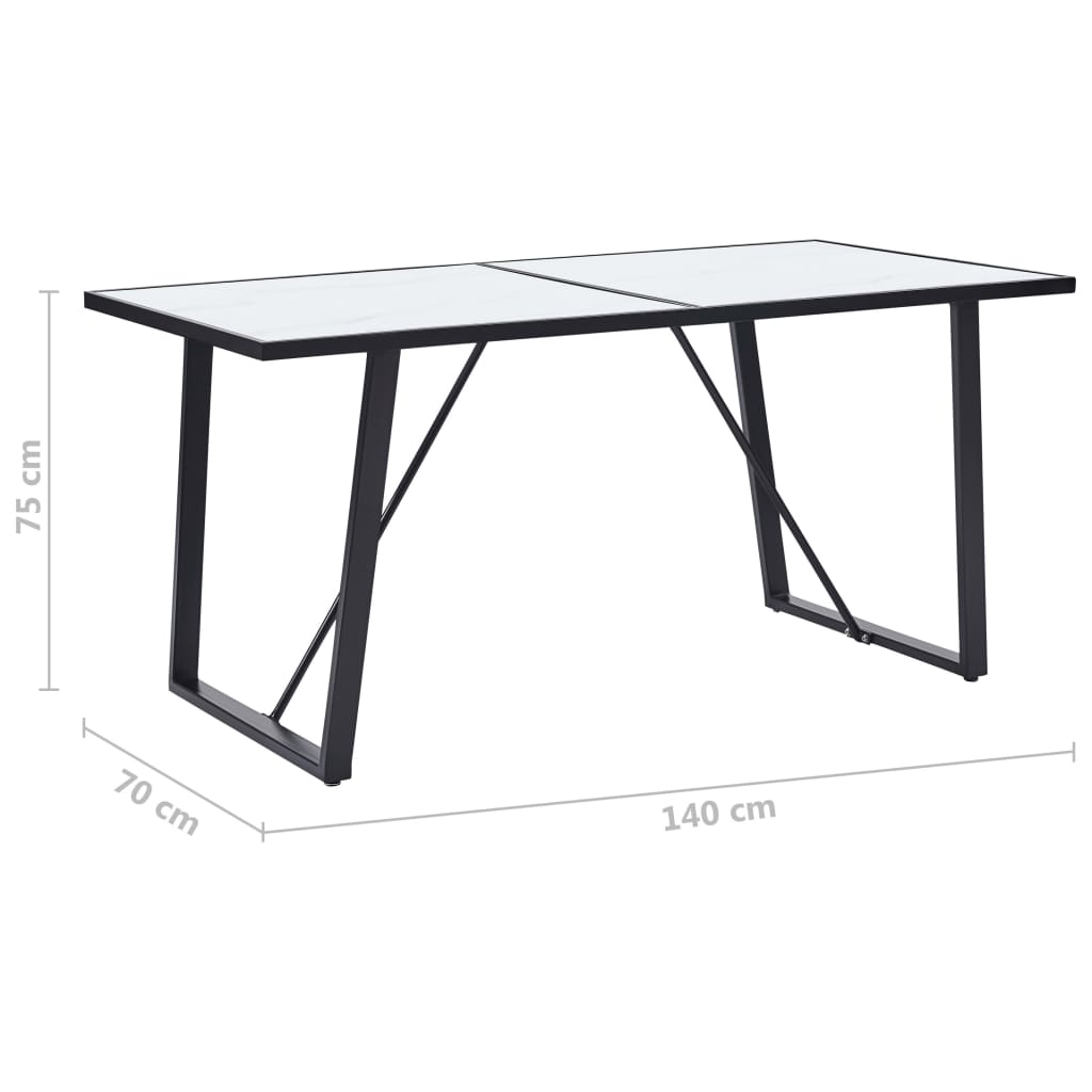 vidaXL Table de salle à manger Blanc 140x70x75 cm Verre trempé