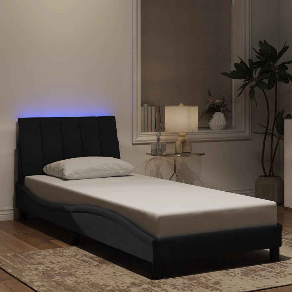 vidaXL Cadre de lit avec lumières LED noir 90x190 cm velours