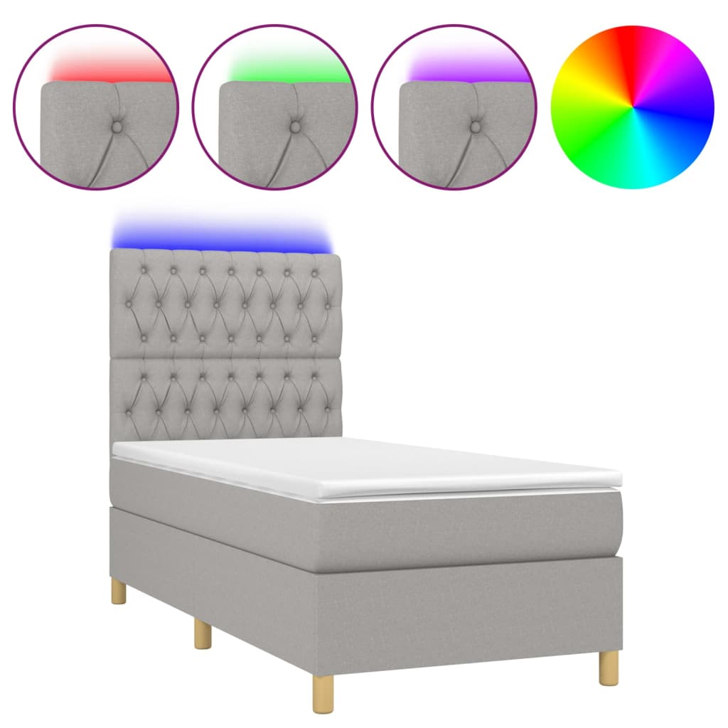vidaXL Sommier à lattes de lit et matelas et LED Gris clair 90x200cm