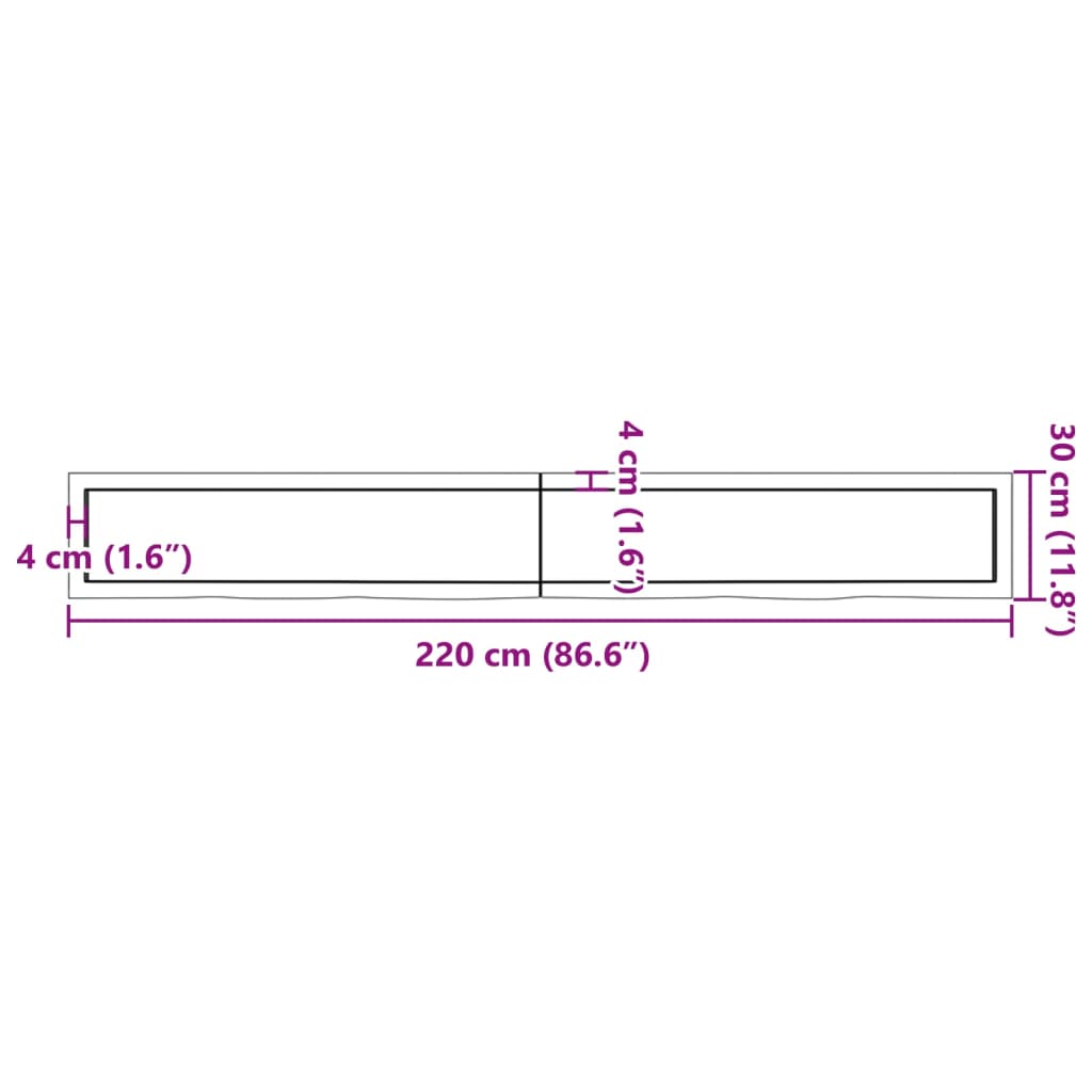 vidaXL Comptoir de salle de bain marron 220x30x(2-4) cm bois traité