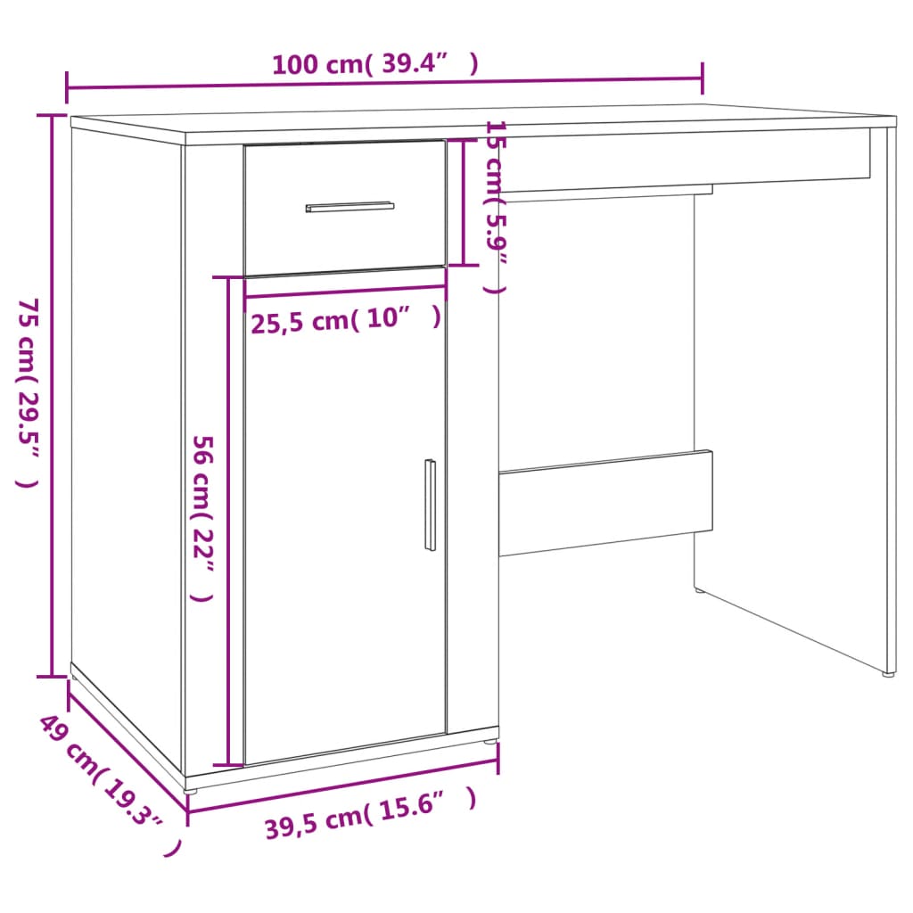 vidaXL Bureau avec armoire blanc bois d'ingénierie