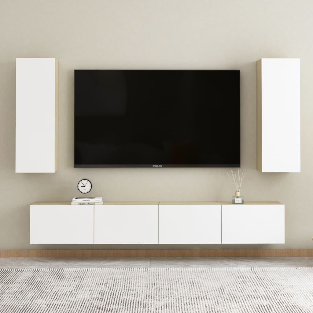 vidaXL Meuble TV Blanc et chêne sonoma 30,5x30x90 cm Bois d’ingénierie