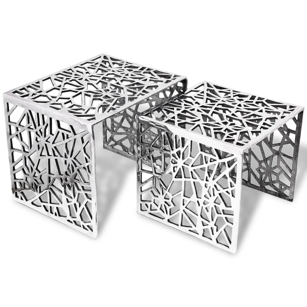 vidaXL Table auxiliaire carrée 2 pièces Aluminium Argenté