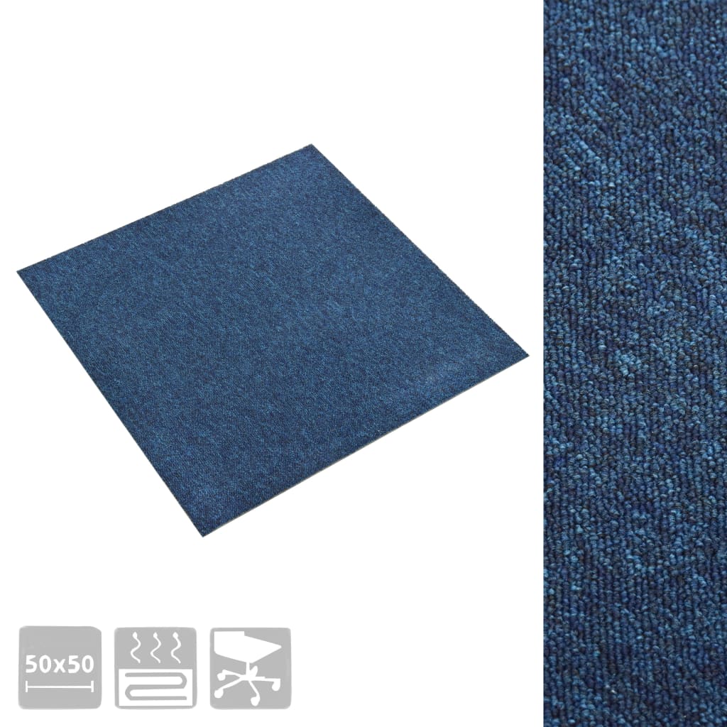 vidaXL Dalles de tapis de sol 20 pcs 5 m² 50x50 cm Bleu foncé