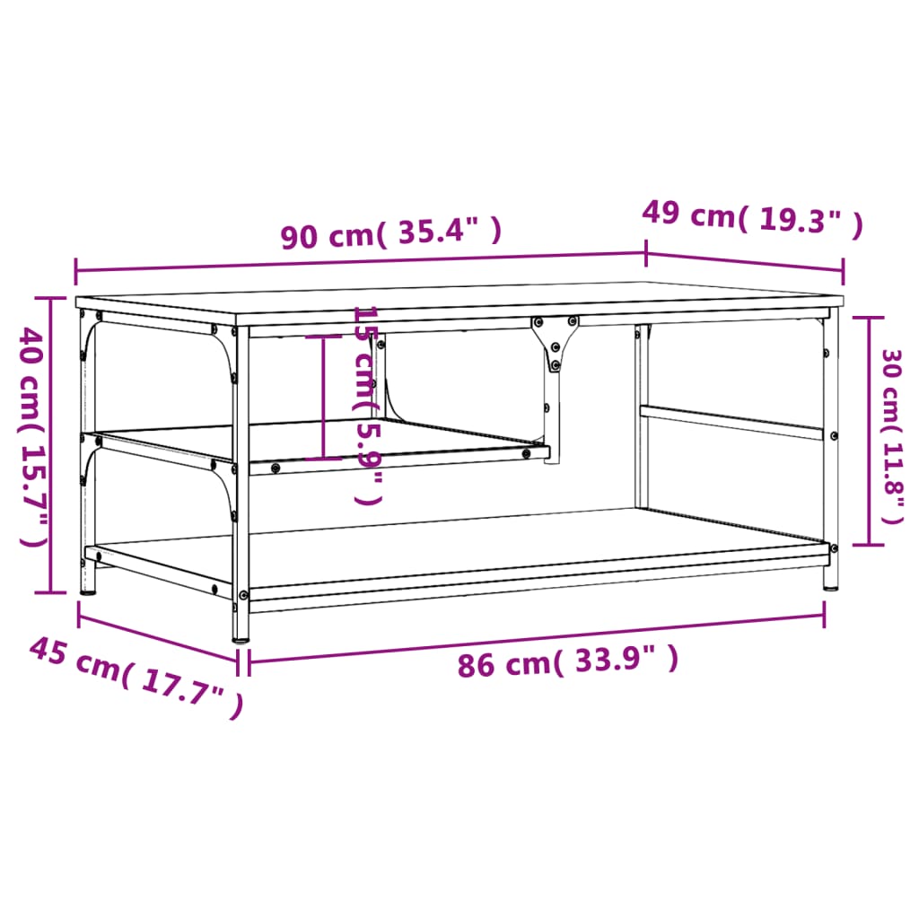 vidaXL Table basse chêne fumé 90x49x40 cm bois d'ingénierie