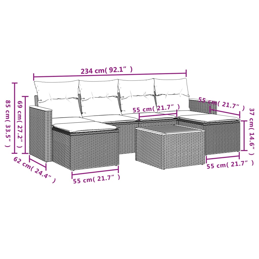 vidaXL Salon de jardin avec coussins 7 pcs gris résine tressée