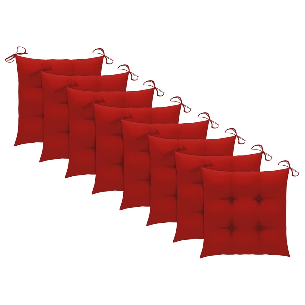 vidaXL Chaises de jardin avec coussins rouge lot de 8 Bois teck massif