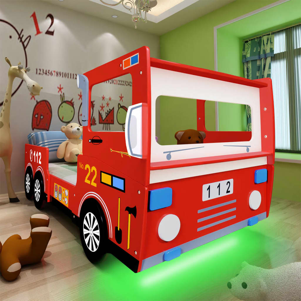 vidaXL Lit camion de pompier pour enfants avec LED 200 x 90 cm Rouge