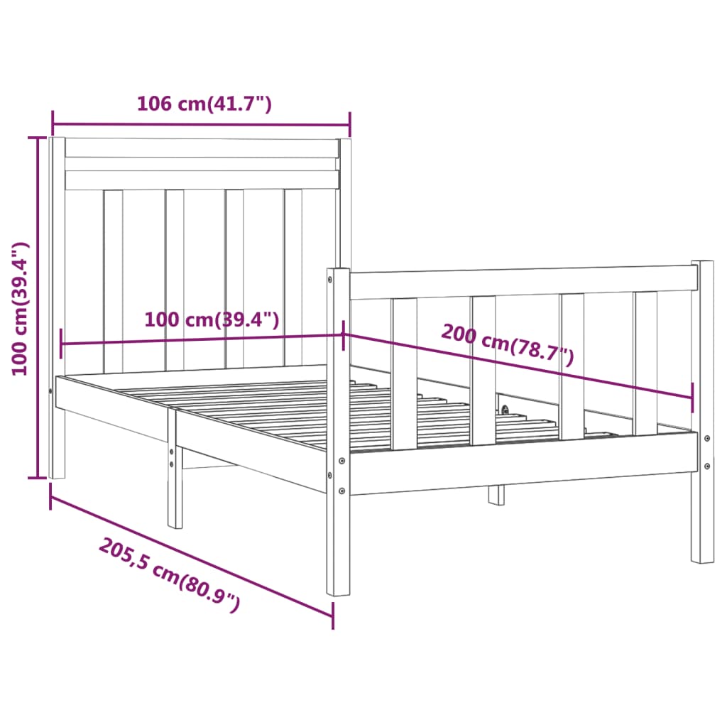 vidaXL Cadre de lit sans matelas blanc bois de pin massif 100x200 cm