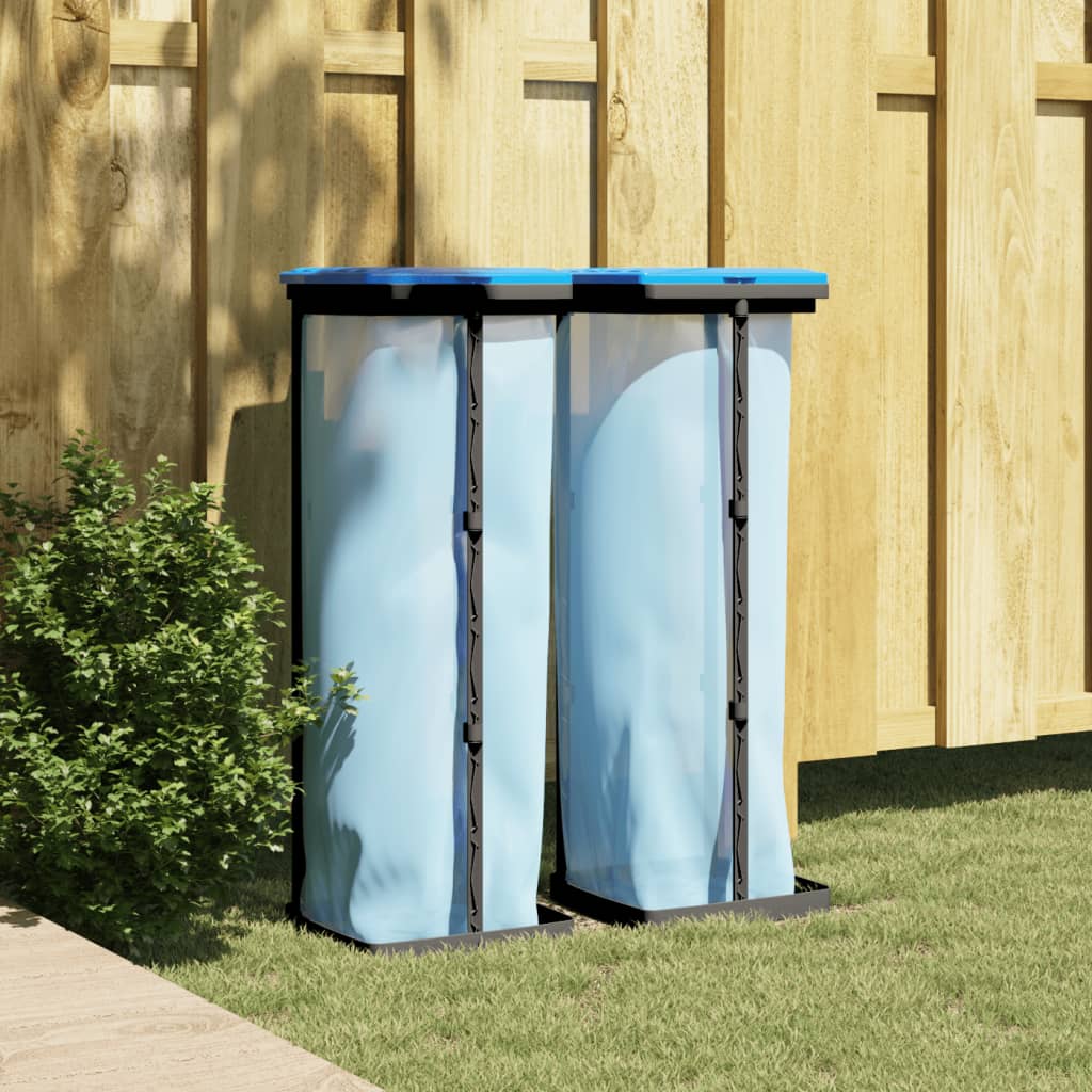 vidaXL Porte-sacs poubelles 2 pcs noir et bleu 120 L PP