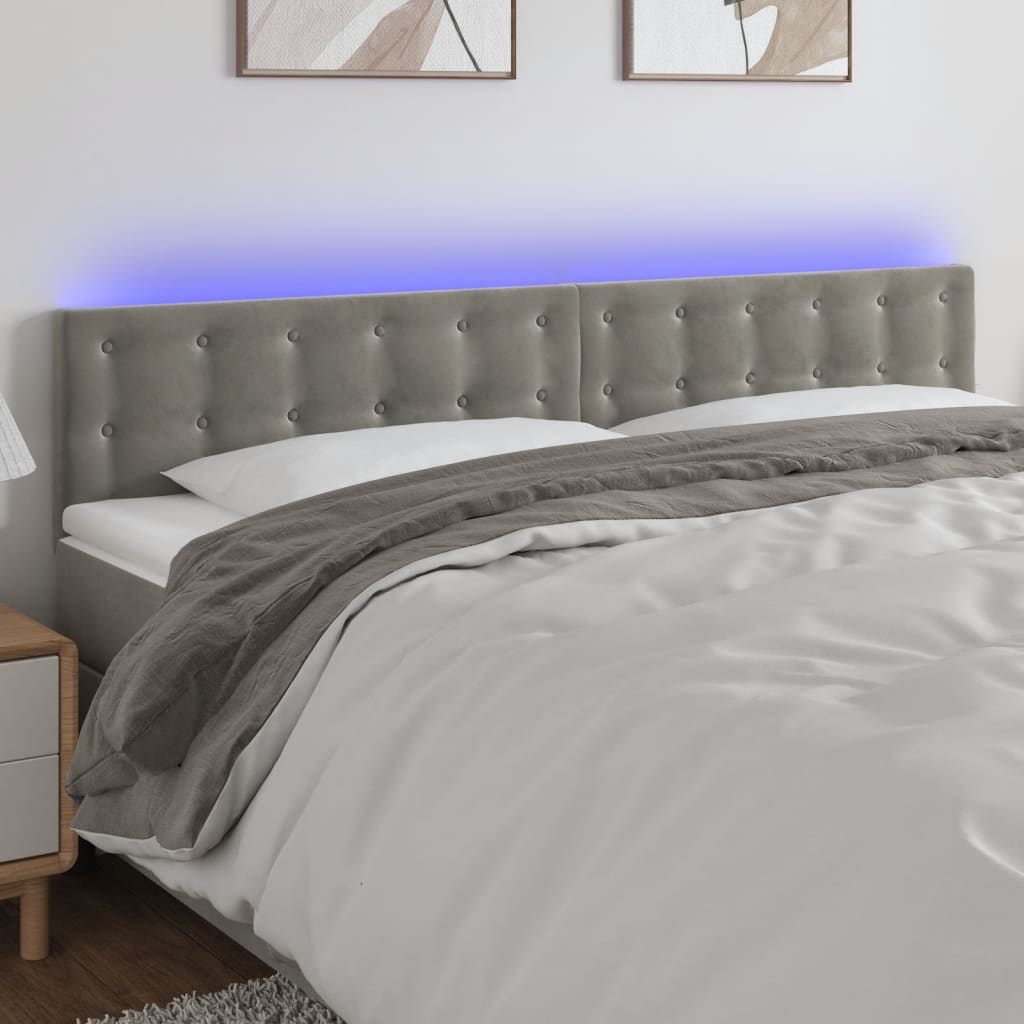 vidaXL Tête de lit à LED Gris clair 180x5x78/88 cm Velours