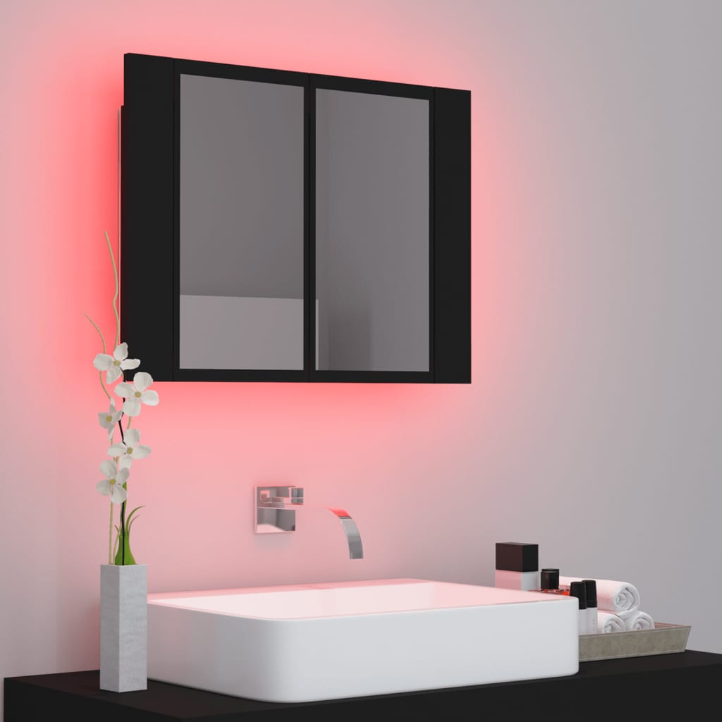 vidaXL Armoire à miroir de salle de bain LED Noir 60x12x45 Acrylique