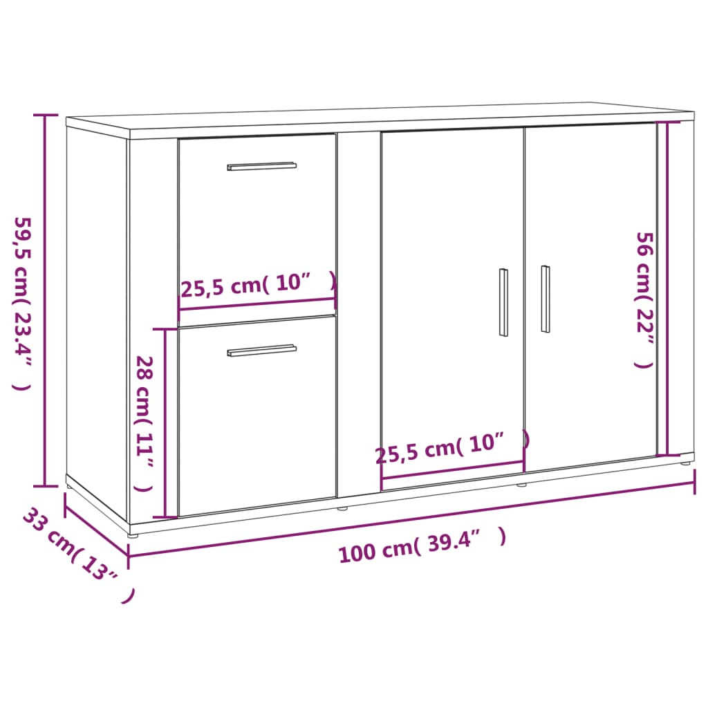 vidaXL Buffet Chêne sonoma 100x33x59,5 cm Bois d'ingénierie