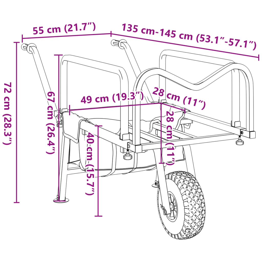 vidaXL Chariot de pêche vert avec roue acier enduit de poudre