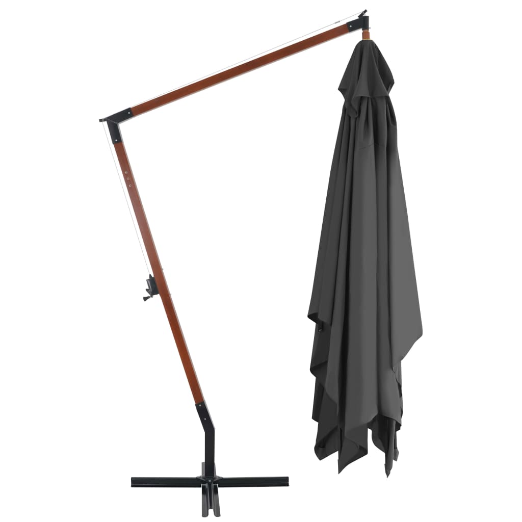 vidaXL Parasol de jardin en porte-à-faux avec mât en bois anthracite