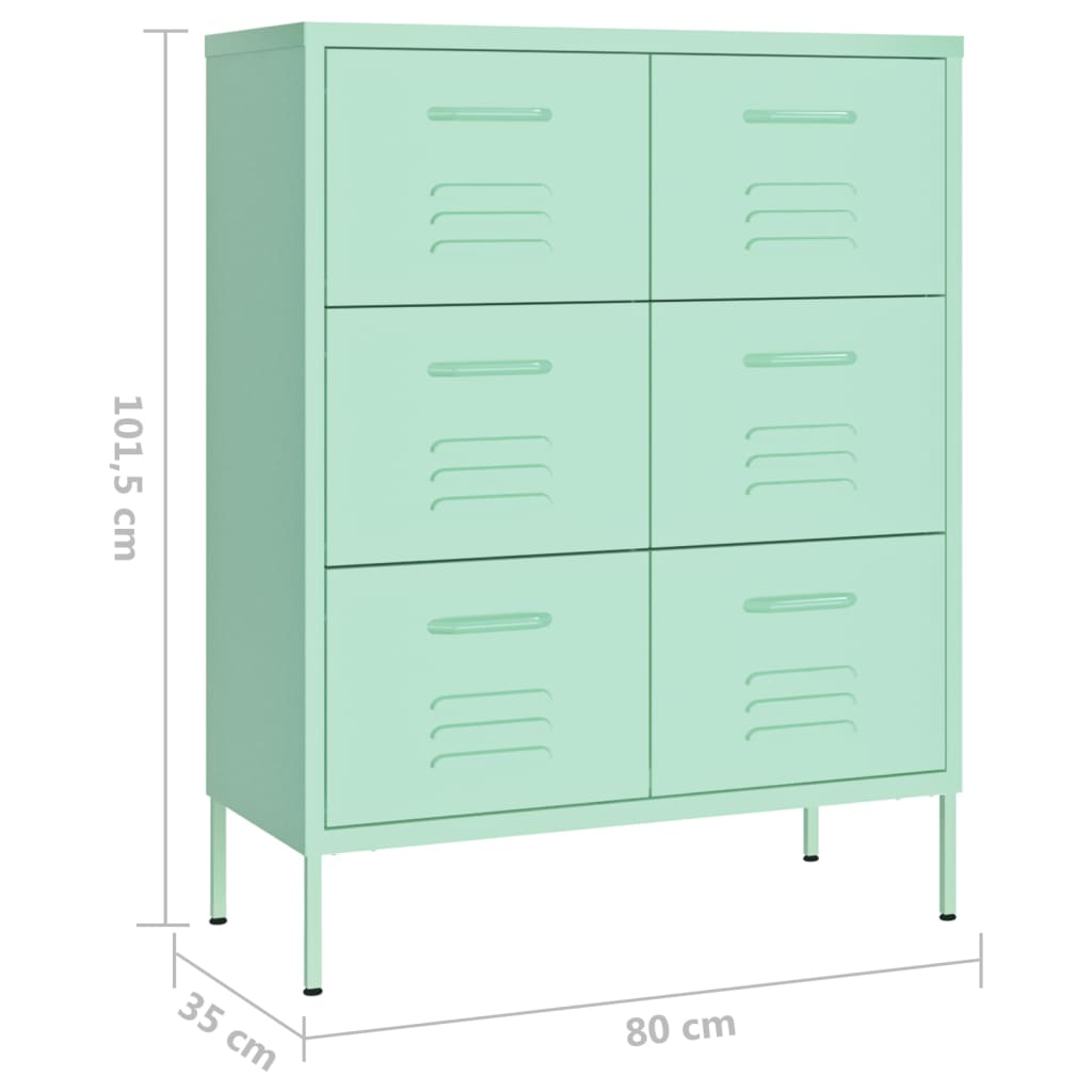 vidaXL Armoire à tiroirs Vert menthe 80x35x101,5 cm Acier