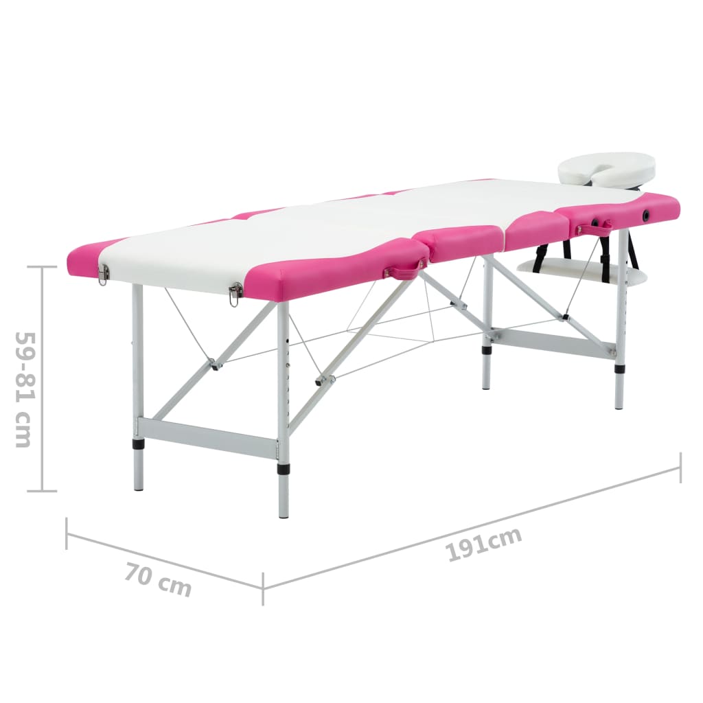vidaXL Table de massage pliable 4 zones Aluminium Blanc et rose
