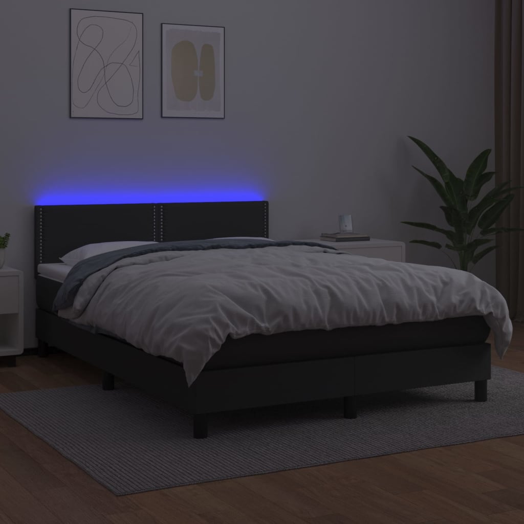 vidaXL Sommier à lattes de lit avec matelas et LED Noir 140x190 cm