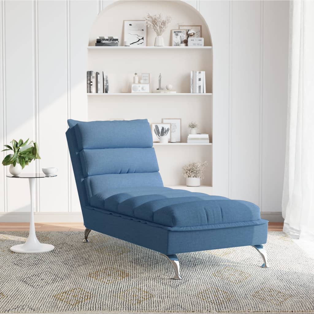 vidaXL Chaise longue avec coussins bleu tissu