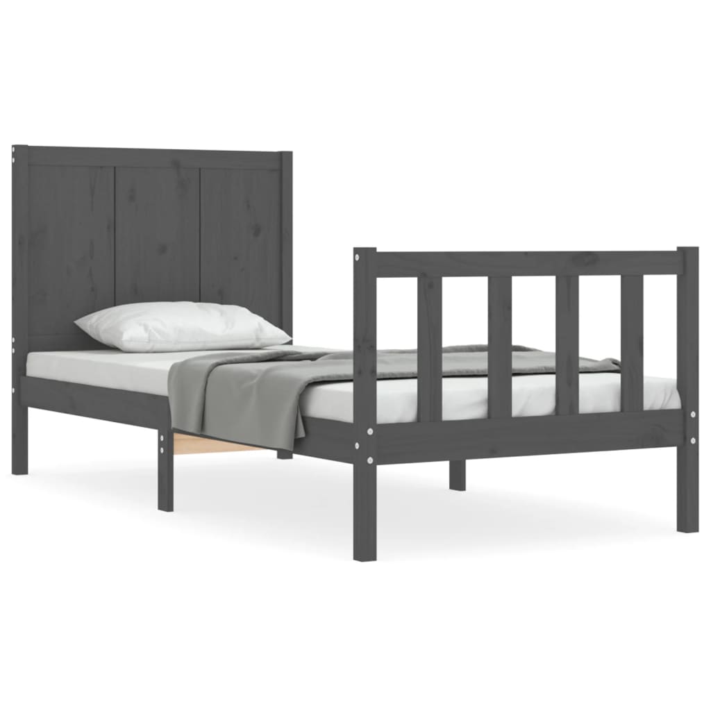 vidaXL Cadre de lit avec tête de lit gris simple bois massif