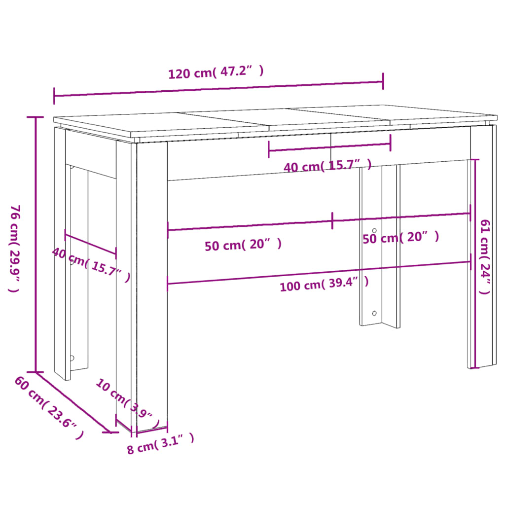 vidaXL Table à manger gris 120x60x76 cm bois ingénierie